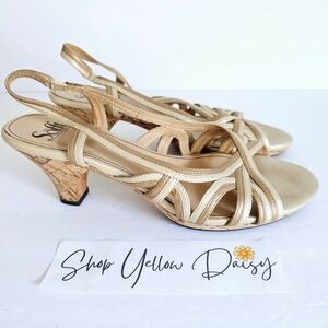 Sofft Cork‎ Heeled Sandals Tan Leather Strappy Slingback Womens Sz 8.5 - Sh670.2